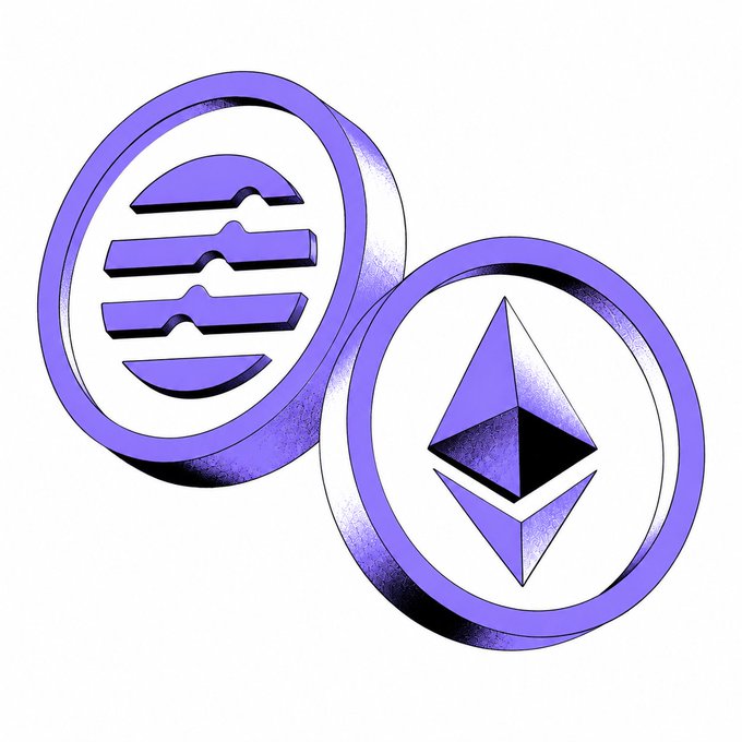 Illustration of two purple coins, one showing the Aptos (APT) logo and the other showing the Ethereum (ETH) logo, representing a paired staking or asset relationship.