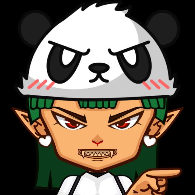 A cartoon character with green hair, fangs, and a fierce expression wears a panda hat and points at the viewer. The intense, edgy avatar matches the NFT/Web3 theme of the accompanying post about a GFT token on the Polygon network.