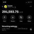 The image displays a Trust Wallet screenshot showing a $GARRI token balance of 291,593.75 (up 30.92%) alongside a receiving wallet address, supporting the post's request for $GARRI tokens to be sent on-chain to the provided wallet.