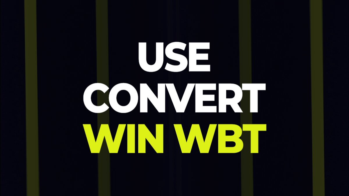 The image features an advertisement for a product or service, with the main focus being on using a software called "Convert" to increase conversion rates. The text "Use Convert" is written in white letters above a yellow line, while the phrase "Win WBT Reach 500 USDC within a month and get a chance to win 10 WBT Don't miss out - join before July 19!" is displayed below the line of text. This advertisement aims to attract potential customers by highlighting the benefits of using the software for conversion optimization.