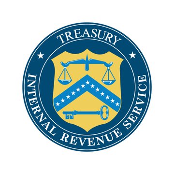 The image shows the official seal of the U.S. Treasury Internal Revenue Service (IRS), featuring a blue circular border with "TREASURY" and "INTERNAL REVENUE SERVICE" text, surrounding a yellow shield with scales of justice, stars, and a key. This seal relates to the post because the IRS has issued warnings about scammers impersonating the agency by sending fraudulent letters to cryptocurrency holders, directing them to a fake "Digital Asset Compliance Portal" to steal assets or personal data.