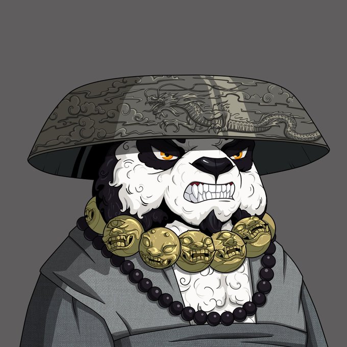 A cartoon panda warrior wearing an ornate dragon-patterned hat and skull necklace. It serves as artwork for an “EngetsuNFT GTD Giveaway” launching on OpenSea, promoting a 12-hour promotion involving @EngetsuNFT and @muhitonx.