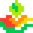 A small pixel-art image showing a green cactus with red and yellow flowers on a white background.