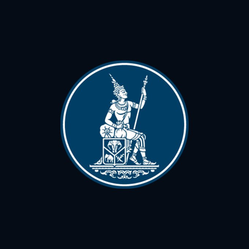 A seal-style emblem featuring a seated deity figure holding a staff, rendered in white line art on a dark blue circular background. The image likely represents Thailand's central bank, which is depicted auditing high-volume USDT transactions as part of a crackdown on illicit finance.