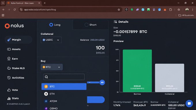The image shows a computer screen displaying an interface of a trading software called @NolusProtocol. The screen features different charts, including one that shows the balance and price of a cryptocurrency. It appears that there are two people involved - one is actively managing this account while the other person, presumably the user, has just opened their position on this particular cryptocurrency. The image emphasizes an environment where trading can take place, potentially focusing on profits or success in the crypto world.