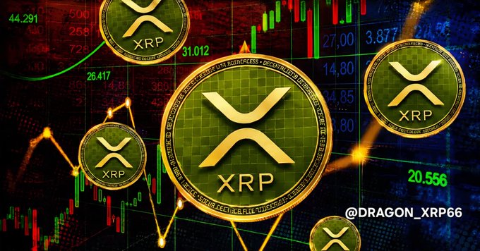 The image features an abundance of XRP coins displayed, including a large green coin with the XRP logo in the center. The background shows a graph with XRP listed among various symbols, indicating its prominence within the crypto market. In the surrounding area, there are additional coins and text related to cryptocurrencies such as Ripple (XRP) and altcoins, suggesting that it's an ongoing conversation about these digital assets.