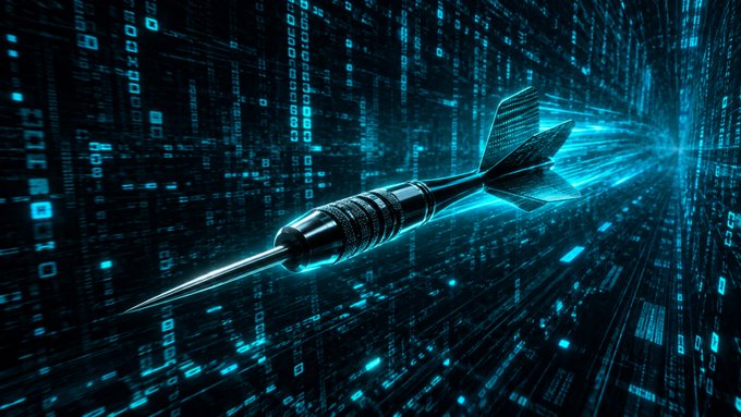 A metallic dart streaks through a digital tunnel of glowing cyan code, symbolizing a precise, high-velocity breakthrough. The imagery reflects the post's announcement of @0xAbidock's new abidock_mvx tool — the first Dart SDK for MultiversX that generates typed controllers directly from contract ABIs.