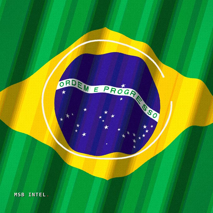 The image shows a stylized, close-up rendering of the Brazilian flag with its iconic green field, yellow diamond, and blue globe featuring the "Ordem e Progresso" banner, visually anchoring the news of Brazil's CSD BR partnering with Ripple to tokenize BTG Pactual fund shares on the XRP Ledger.