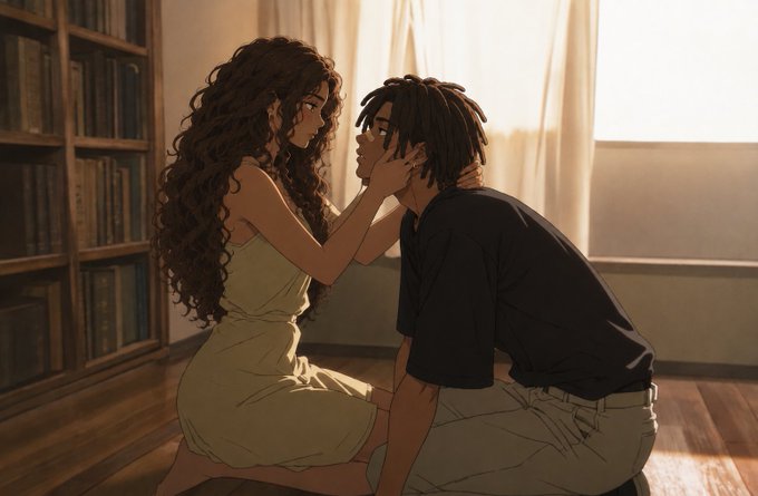 An animated illustration of a couple