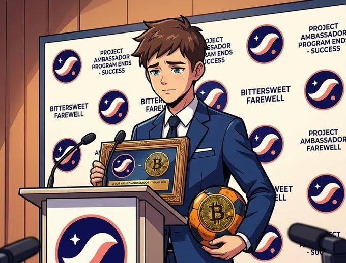The image features a cartoon boy wearing a suit standing behind a podium with two gold coins in his hands. The boy appears to be giving a speech or presentation while holding the coins, which are likely related to the project they're working on together. The text "Starknet @ Starknet While participating in the ambassador activities, it really felt like such a great time! I think I was able to do it because Wenry looked at me favorably". This suggests that the boy's presentation or speech might have been well-received by someone who is interested in the project they're working on together.
