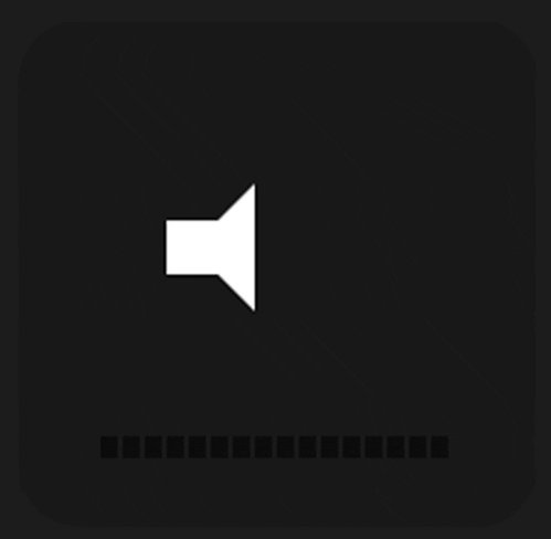 A white speaker icon centered on a dark gray rounded-square app icon, with a row of small dotted squares displayed near the bottom edge.