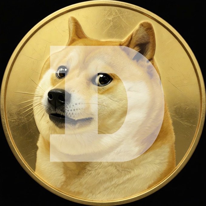 A Dogecoin (DOGE) cryptocurrency coin featuring the iconic Shiba Inu dog's face is shown with a watermark overlay. The image ties directly to the post's message about accepting Dogecoin, using the coin's recognizable symbol to visually announce the new payment option.