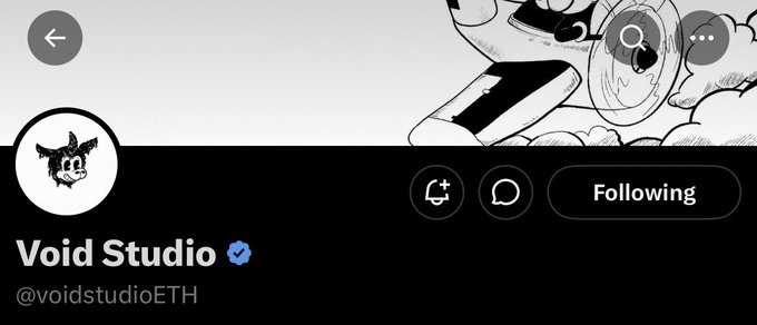 The image shows a social media post from the account @Void Studio, which has been tagged with the hashtag #voidsurf. The post features a cartoon character that appears to be a cat wearing sunglasses. The caption of the post reads "Following @voidsurf 500 supply ETH Spots received & to be raffled soon".