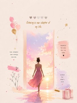 The image features a woman wearing a pink dress, standing in front of an open door with a sunset scene behind her. The background includes balloons and other decorations that add to the overall atmosphere of the photo. The caption "Auction is started These are my birthday gifts from @MahsaAli_art I’m so grateful for making my birthday so special" suggests that the woman's birthday has been made even more memorable by a thoughtful gift, possibly an auction item or a unique present.