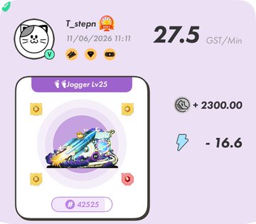 The image shows a screenshot of an app called "Stepn" that displays information about a user's progress, including their current position within a game or activity, as well as other details such as the time remaining and the number of points earned. The app also provides a way for users to track their achievements and progress in real-time.