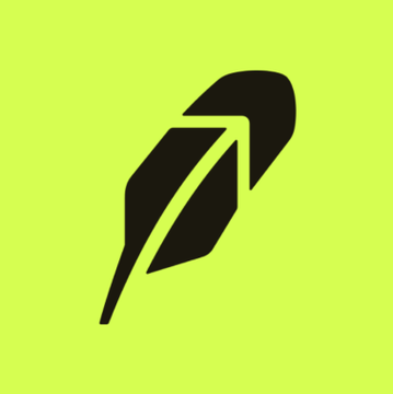 The image shows a black feather icon on a bright yellow-green background, resembling the Robinhood app logo in a stylized neon form. It represents Robinhood Chain, which has surpassed Solana in chain-fee generation, processing $1.49 billion in DEX volume with 5.52 million transactions in a single day.