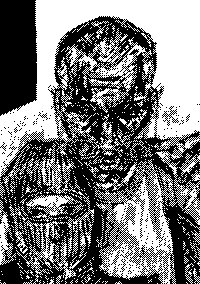 A high-contrast, heavily textured black-and-white illustration depicts a menacing armored figure with a horned helmet and an imposing gaze, evoking a medieval or fantasy warrior aesthetic. The gritty, hand-drawn style and ominous subject complement the urgent, limited-availability NFT mint announcement in the post, lending a dark, exclusive feel to the offer.