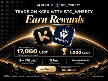 The image is a promotional banner for a trading campaign between KCCX and BTC_WHEEZY, advertising a daily reward pool of 17,050 USDT for traders and 1,000 USDT for top traders, with a referral code "0QQQSO" and features like 0% fees, 19-470 USDT new user rewards, and 24/7 support. The caption references the post's message about minimizing fees to maximize trading opportunities, aligning with the banner's promotion of 0% spot trading fees as a key incentive for traders to join the campaign.