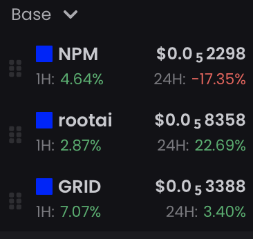 A screenshot showing a list with three different price points displayed for NPM (No PM) priced at $0.06, $0.24, and $0.48, with varying degrees of success. A comparison of these prices to the market today is being made on this site, specifically in the comment section titled "Some of my last additions in $base and @nipjs ecosystem".