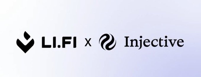 Partnership announcement graphic displaying 'LI.FI x Injective' with their respective logos on a white background.