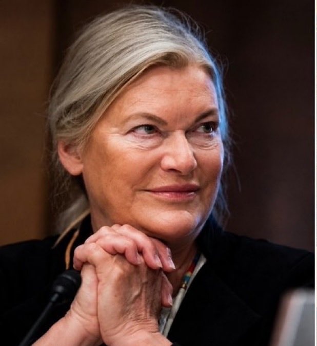 Cynthia Lummis, a U.S. Senator known for her pro-cryptocurrency stance, is shown in a thoughtful pose with her hands clasped together, listening intently. The image pairs with a promotional post urging viewers to act within 72 hours to access financial survival guidance, likely leveraging her political credibility to lend authority to the cryptocurrency-related opportunity being advertised.