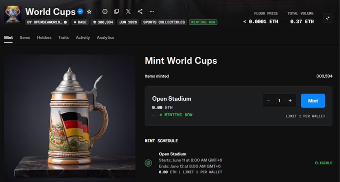 !!! The World Cup has kicked off Hurry up and claim your free commemorative edition from @opensea @base Claim Link opensea.io/collection/wor ...