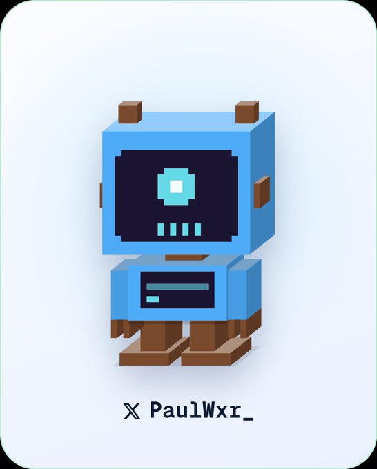 A blue voxel-style robot character is displayed above the text "X PaulWxr_" on a white background.