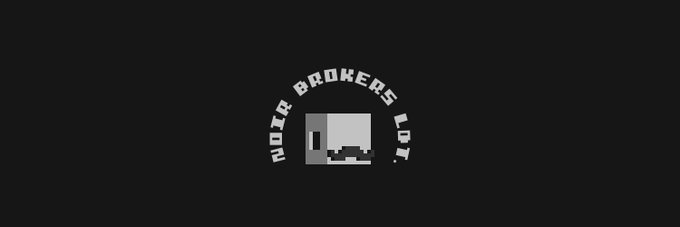 Black logo for Ink Brokers IOI featuring a pixelated grey computer/console character inside a circular text border.