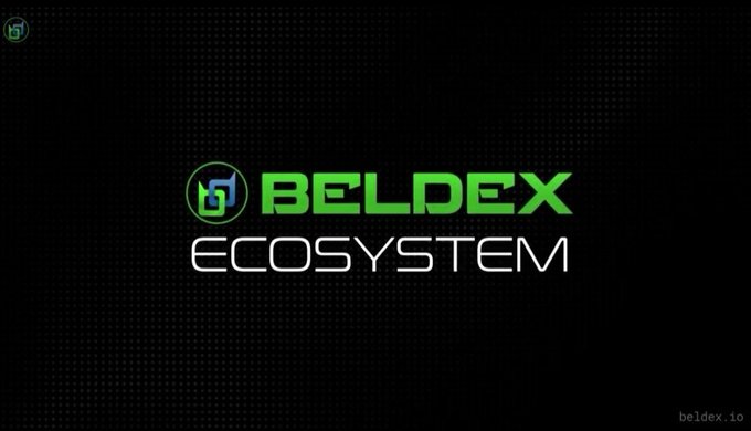 BelDex Ecosystem logo displayed in green and white text on a dark background with 'beldex.io' watermark.