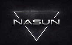 A minimalist logo featuring the text 'NASUN' inside a triangular outline on a dark textured background.