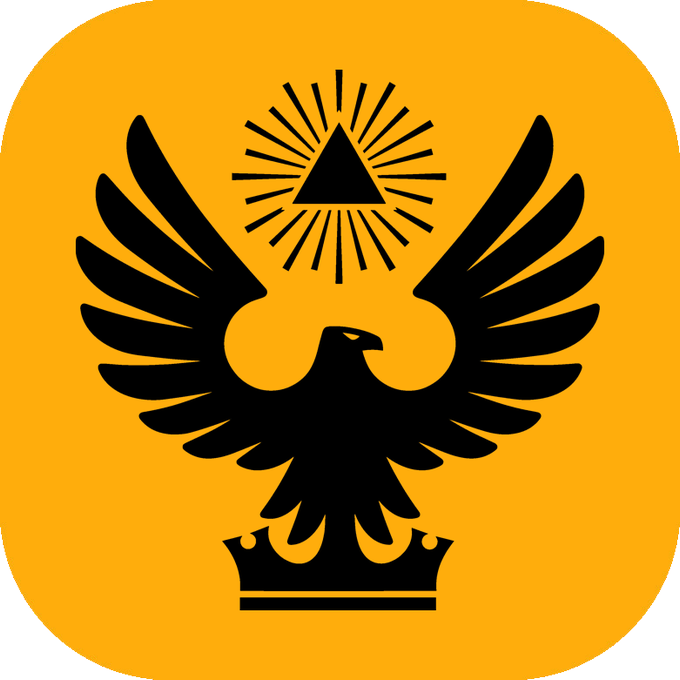 The image displays a stylized black eagle with outstretched wings perched atop a crown, with a radiant triangle featuring emanating rays above it, all set against a golden-orange background. This emblem resembles the Ukrainian coat of arms or similar national symbolism, visually tying into the Ukraine Independence Day promotional campaign mentioned in the post, which highlights staking APY rates tied to that occasion.