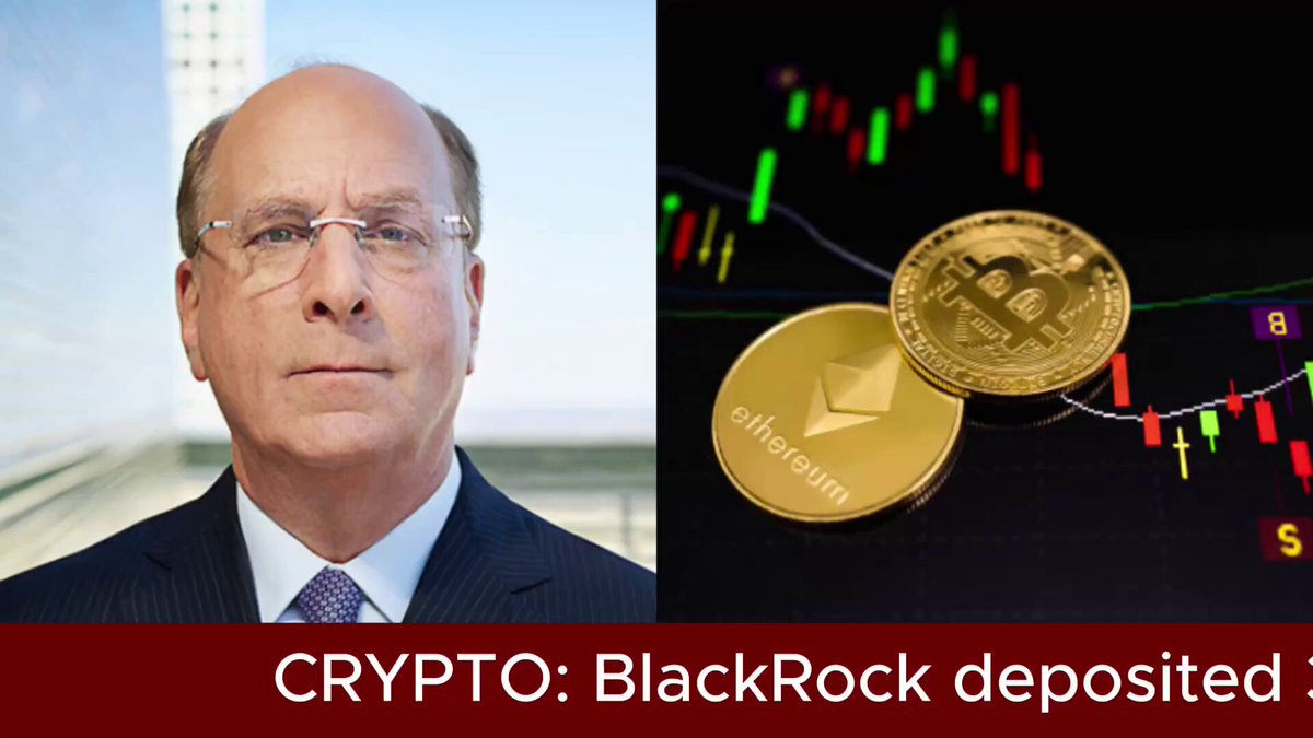 The image features a man wearing glasses and a suit standing next to a computer screen displaying an economic forecast showing Bitcoin trading, BlackRock Deposits, and Ether (ETH). The forecasts indicate that Bitcoin has been worth $1,000, whileETH has depreciated in value to a lesser extent. There are two Bitcoins and one Ether on the screen, as well as text related to cryptocurrency trading. The man appears to be expressing his concerns about these economic trends or possibly discussing them with others.