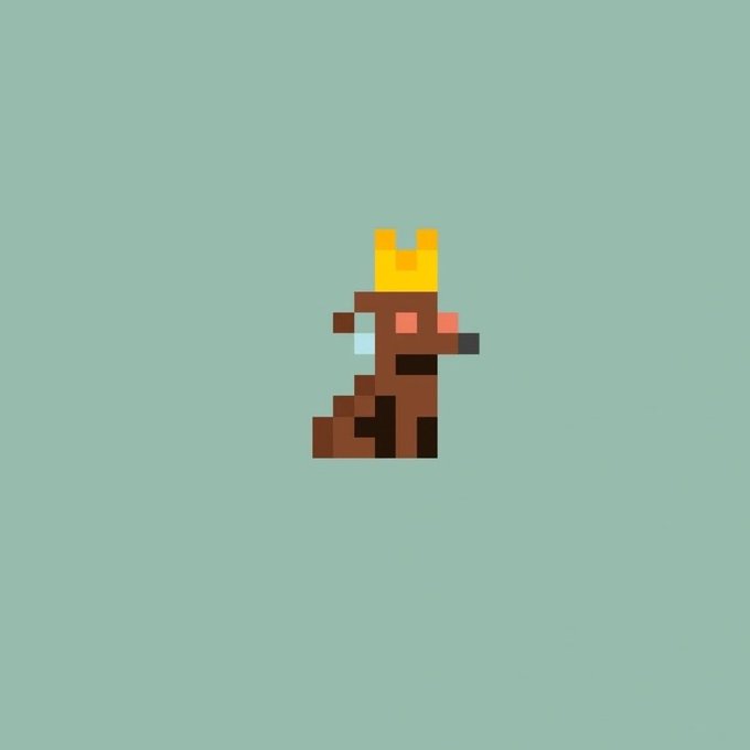 A small pixel art brown dog wearing a yellow crown, set against a mint green background, representing the LilHoodDogs NFT collection featured in the giveaway announcement.