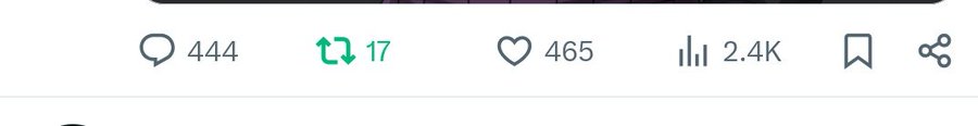 The image shows social media engagement metrics including 444 comments, 17 retweets, 465 likes, and 2.4K views, which aligns with the post celebrating the previous day's GM post surpassing 460 likes, nearly matching the 465 likes now displayed.
