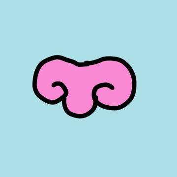 A simple cartoon illustration of a pink brain with two curly tentacle-like extensions on a light blue background.