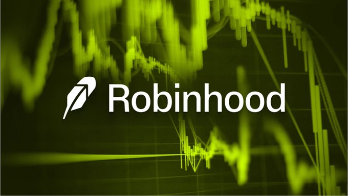 The image displays the white "Robinhood" logo and stylized feather icon centered against a vibrant green background of financial candlestick and line charts, visually reinforcing the accompanying text about Bernstein's bullish $160 price target on the stock and the company's expanding crypto ecosystem.