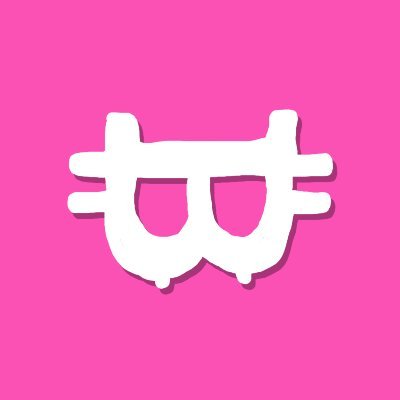 A cartoon logo featuring a white cat-like face with glasses on a bright pink background, serving as an app icon.