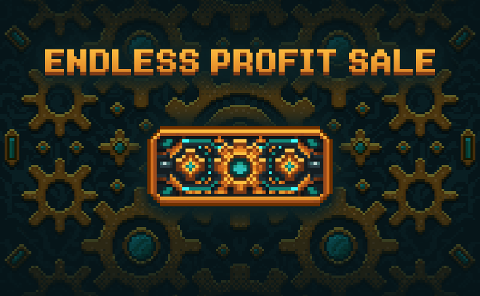 "One click and your journey changes", "endless profit sale". The image shows a small gold item with two buttons. A green gemstone on top of the item glows when the button above it is pressed, suggesting an exciting or magical aspect related to the item's purpose or power. Below this, there are words that read "ENDLESS PROFIT SALE", which implies a sale event in which buyers can buy the gold item for a reduced price if they choose to do so. The image appears to be a part of a larger graphic promoting an ongoing sale on virtual gold, and it suggests that the player has found something valuable or beneficial within the game's narrative.
