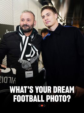 Two men posing together with the caption 'WHAT'S YOUR DREAM FOOTBALL PHOTO?' at the bottom.