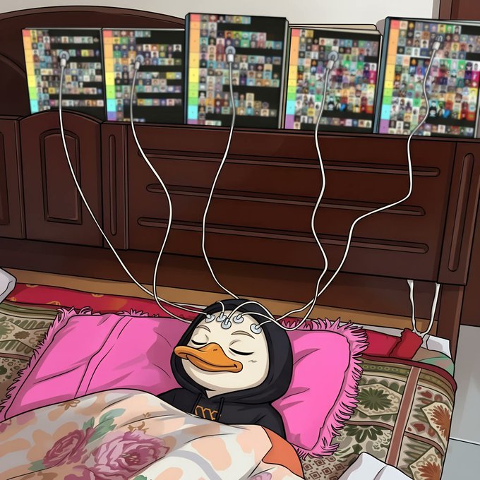 The image features a cartoon penguin lying down on a bed, with its eyes closed as if sleeping or resting. The penguin has a black hoodie on, giving it a cozy appearance. In front of the penguin, there are several books scattered around, suggesting that the penguin might be reading them while in a relaxed position. The image also includes text about web3 and how to differentiate between simple engagement and meaningful participation.
