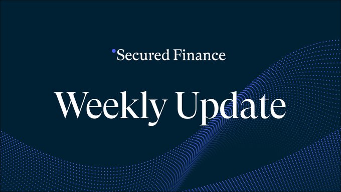 A sleek dark blue graphic featuring the text "Secured Finance Weekly Update" with flowing dotted wave patterns in the background, serving as a header banner for the announcement about the platform's documentation overhaul for the Fixed-Rate Lending section (USDFC).