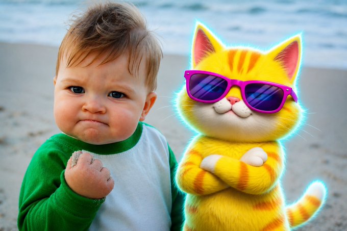 iced tea and a green shirt, with sunglasses on the cat's face.