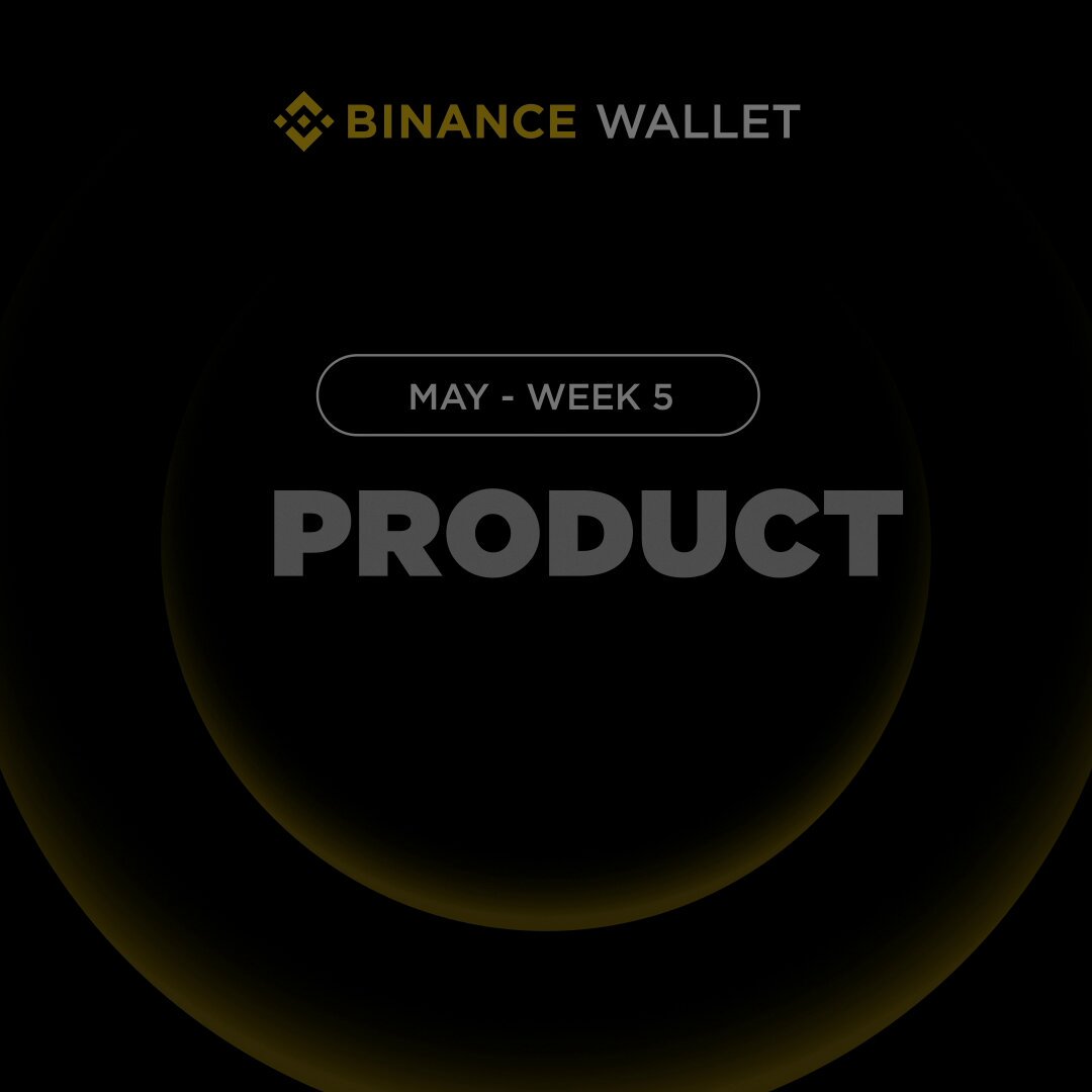 The image features a black background with white text that reads "May - Week 5 Product" at the top, followed by a list of updates for the Bitcoin wallet. The main focus of the image is the product title, which is written in white letters against a black background. This design choice makes it stand out and easily readable.