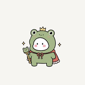 A cute cartoon character dressed in a green frog onesie with a crown and red cape holds a tiny frog scepter, with sparkles around it. The image reflects the post's theme of hyped toad/frog-themed NFT collections like Voltoads, featuring the 3,333 toads mentioned.