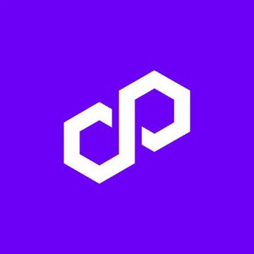 A white geometric logo featuring two interlocking hexagonal shapes sits centered on a vibrant purple background. The design represents Polygon's brand identity, visually reinforcing the post's announcement celebrating over $20 billion in settlement volume on the Polygon network.
