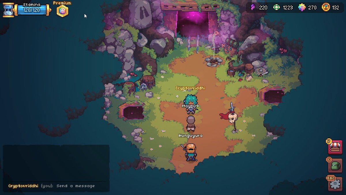 The image shows a video game map with a small village at its center, surrounded by mountains and rocks. The game appears to be a strategy game where players must navigate through various obstacles and challenges within the village. A player has sent an email to the game's creator, asking for advice on how to progress in the game.