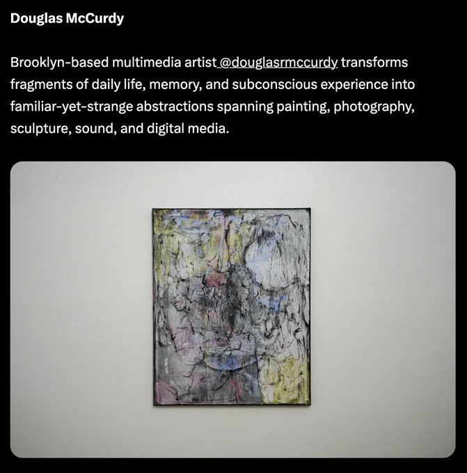 The image features a painting hanging on a wall, which appears to be a large abstract piece of art with black and white colors. The text accompanying the image reads "I'M REALLY excited for this next chapter and to be included with so many insanely talented artists on SuperRare @im_jonooo". This suggests that the artist who created the painting is highly regarded in the art world, and their work has been selected to be featured in a post about other artists.