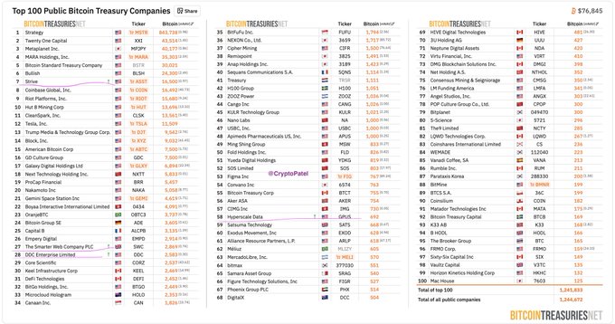 The image shows a table with various companies listed down their names along with their stock prices for Bitcoin. The table includes information about public companies that have invested in Bitcoin, such as Bitcoin Trust, Ripple, and Chainlink. The largest Bitcoin investment is from Ripple, which has invested over $1,000,000 worth of Bitcoin. The image also shows a chart displaying the top 10 publicly held companies with Bitcoin investments.