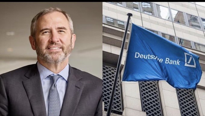 A side-by-side composite showing a professional headshot of Kenneth Griffin (CEO of Citadel) on the left and a blue Deutsche Bank corporate flag waving outside a building on the right.