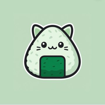 A cute cartoon cat-shaped onigiri rice ball sticker, with a darker green nori seaweed section, sits on a mint green background—visually representing the $RICE ticker through its playful rice motif while complementing the announcement of the token's new forensic engine launch.